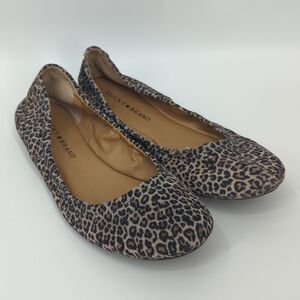 Lucky Brand Tan Black Leopard Print Ballet Flats with Elastic Back 9M